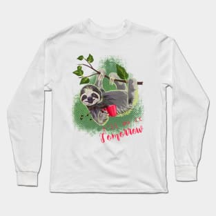 Sloth with coffee mug tropical pribt Long Sleeve T-Shirt